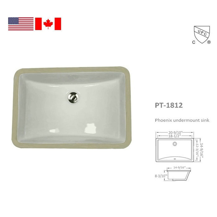 Sinks 18"x12" Undermount Ceramic Sink, White
